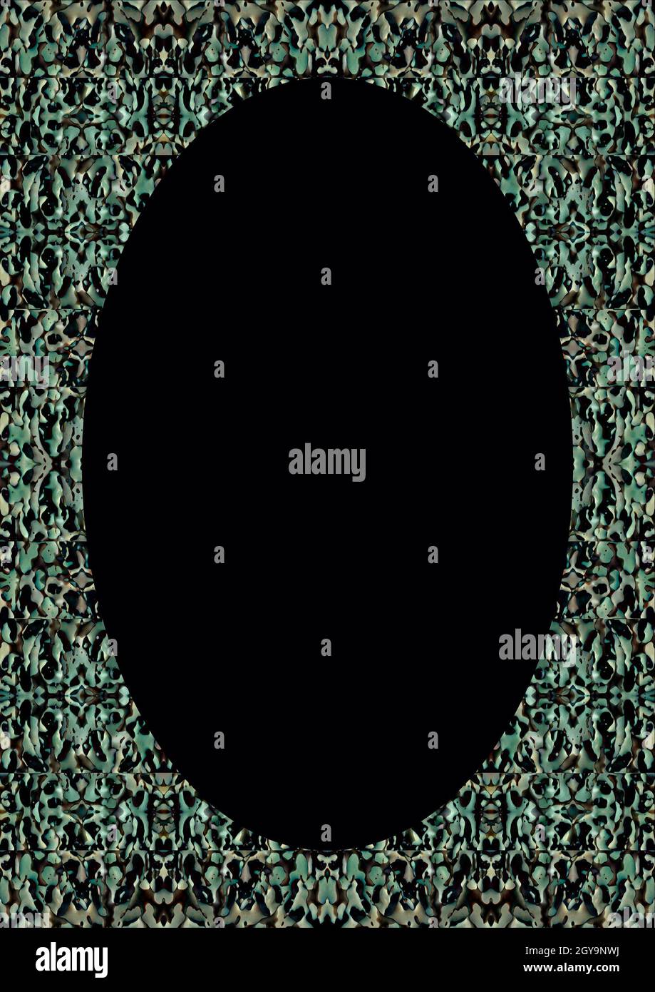 Black circle frame background with decorated design borders Stock Photo
