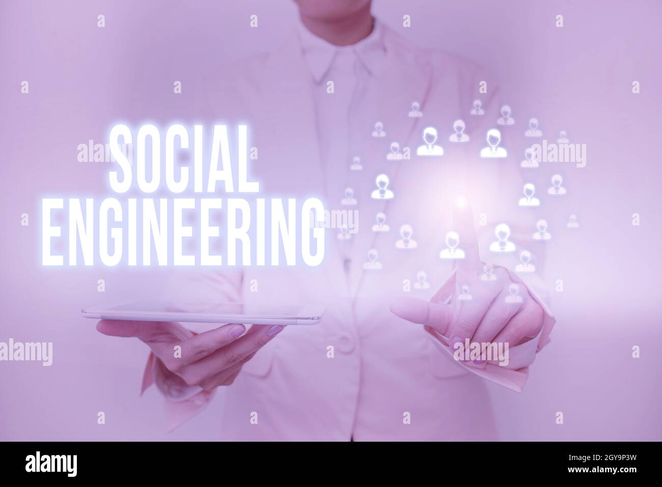 Sign displaying Social Engineering, Internet Concept attack photo that relies heavily on human interaction Lady Holding Tablet Pressing On Virtual But Stock Photo