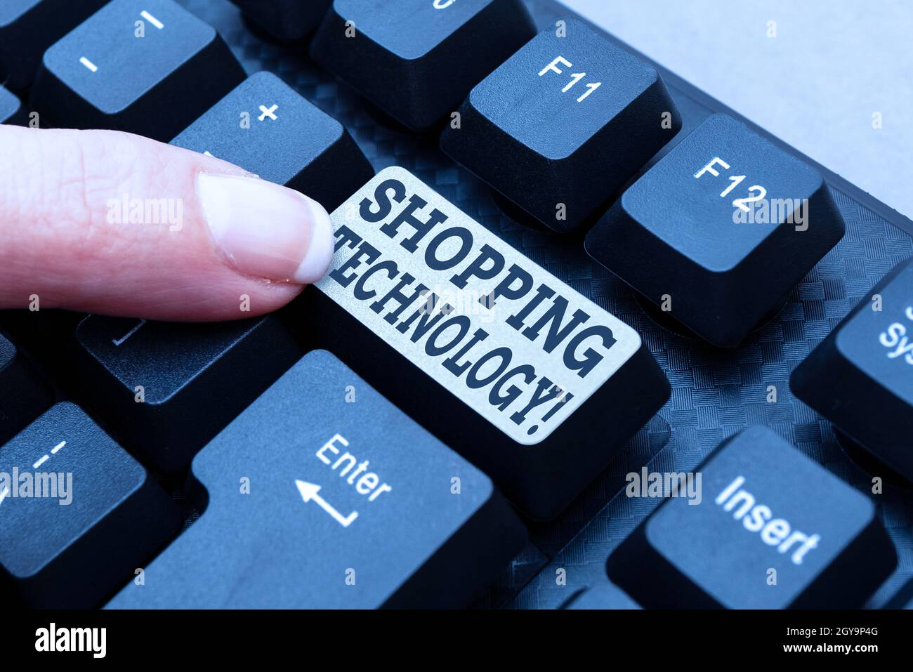 Text sign showing Shopping Technology, Business concept advancing innovations in trading and process automation Typing New Blog Contents, Writing Movi Stock Photo