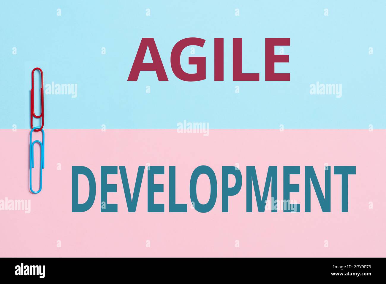 Text caption presenting Agile Development, Business overview alliance between selforganizing crossfunctional team Two Objects Arranged Facing Inward O Stock Photo