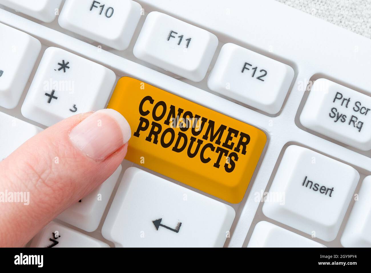Sign displaying Consumer Products, Concept meaning goods bought for consumption by the average consumer Abstract Fixing Internet Problem, Maintaining Stock Photo
