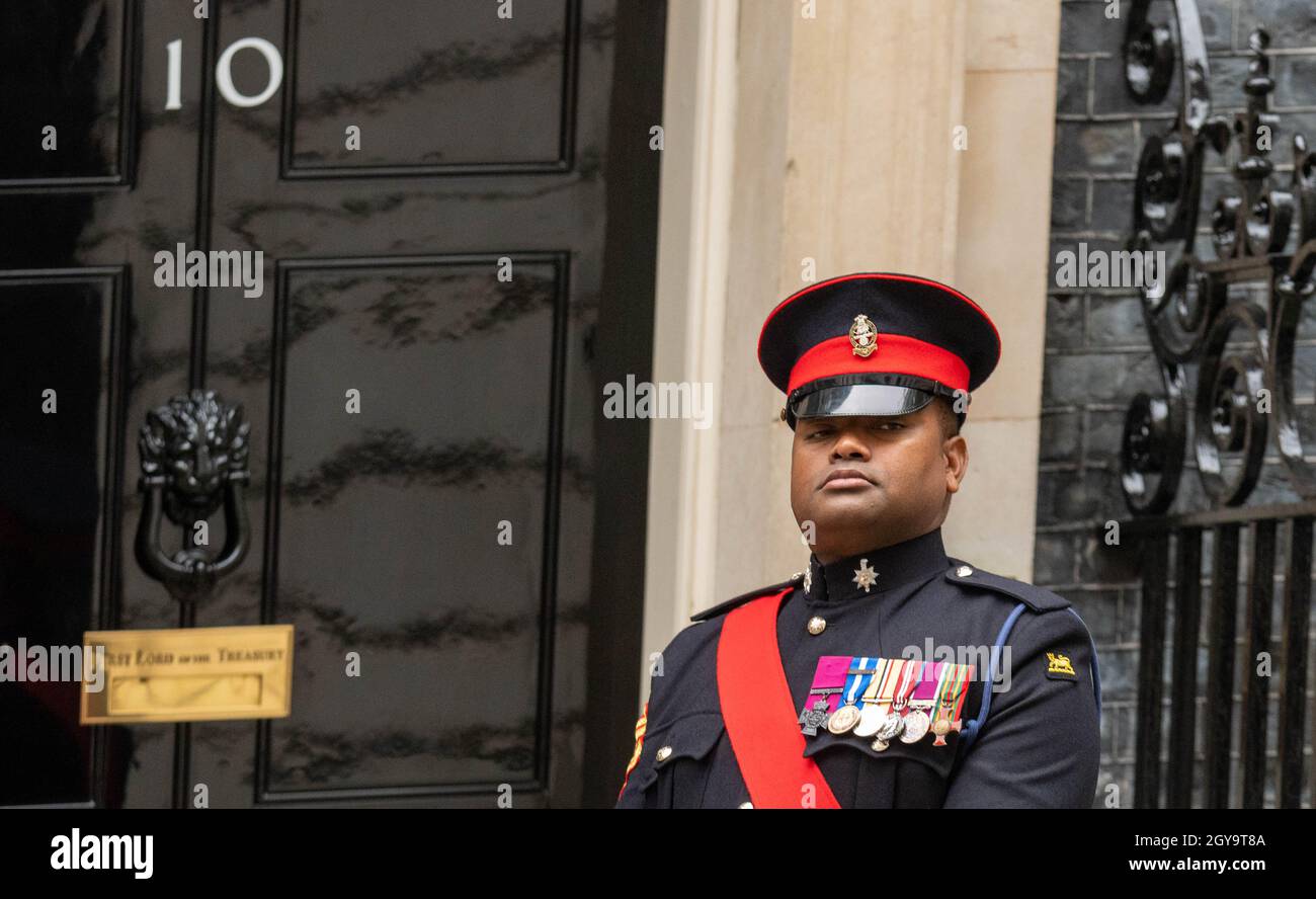London, UK. 7th Oct, 2021. Colour Sergeant Johnson Gideon Beharry, VC, COG in Downing Street Credit: Ian Davidson/Alamy Live News Stock Photo