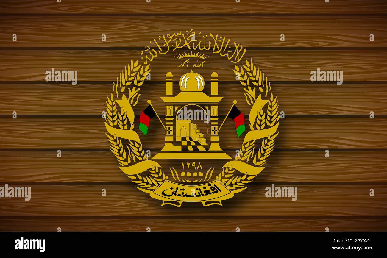 Coat of arms of Afghanistan, wooden background Stock Photo Alamy