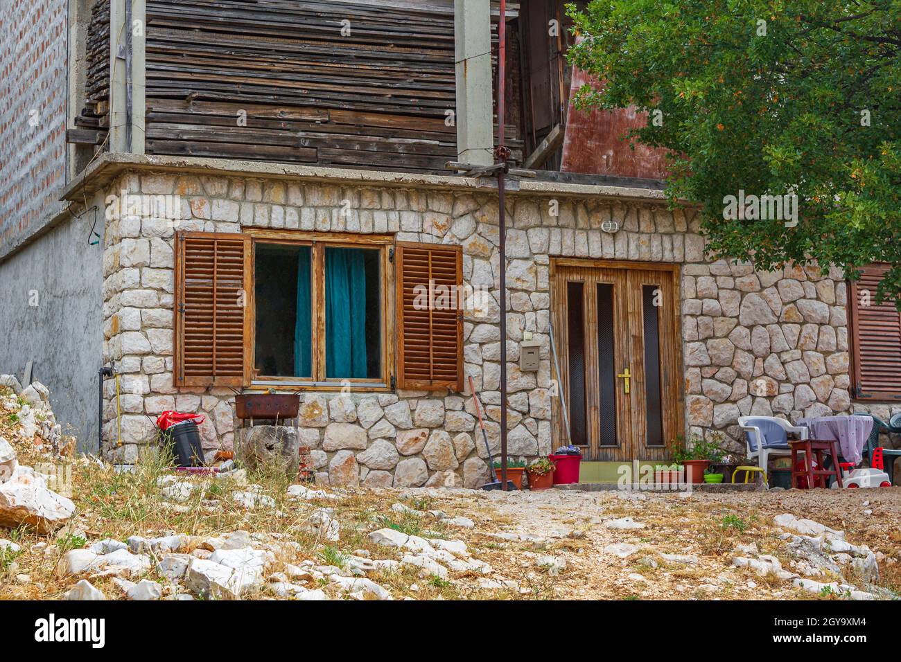Typical stone house with garden in Novi Vinodolski Croatia Stock Photo ...