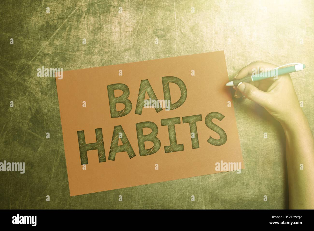 Hand writing sign Bad Habits, Concept meaning the uncontrollable negative habitual behavioral pattern of a person Writing Important Notes Drawing New Stock Photo