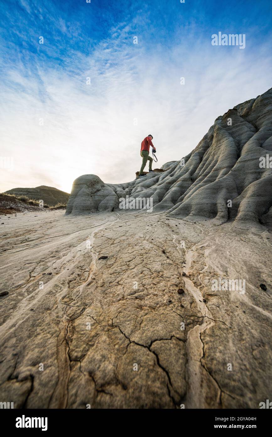 Photography Climbing Badlands in Alberta Desert Stock Photo Alamy