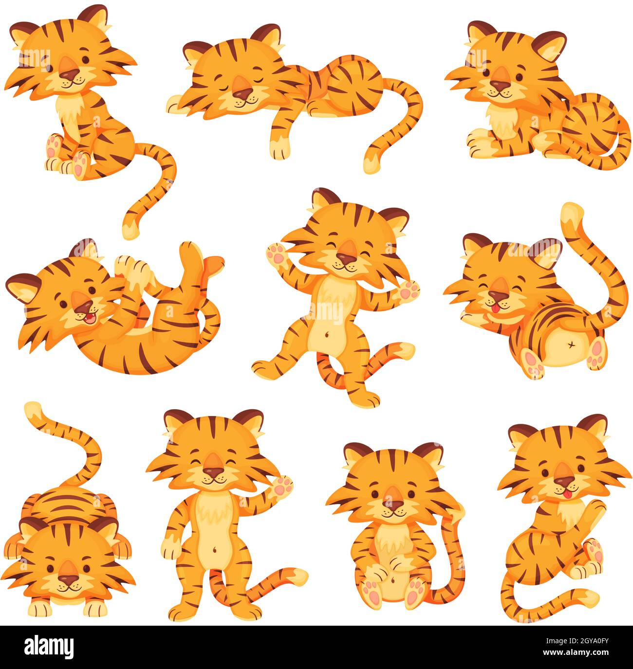 Cartoon cute tigers, happy little tiger cubs. Adorable baby tiger ...