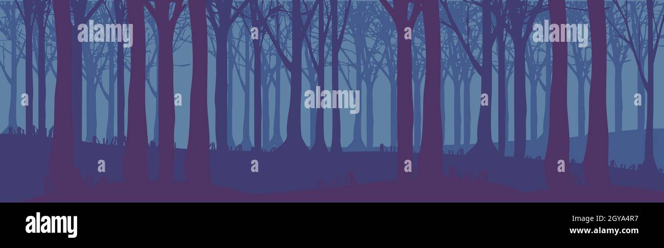 Panoramic landscape dark night dense forest - Vector illustration Stock ...