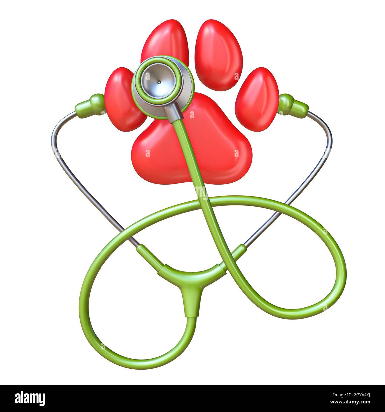 Stethoscope and red paw 3D render illustration isolated on white