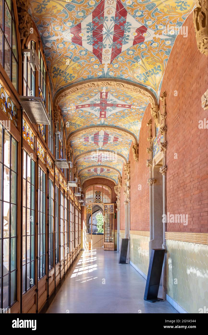 Barcelona, Spain - September 19, 2021: Corridor  inside of Hospital of the Holy Cross and Saint Paul (de la Santa Creu i Sant Pau) Stock Photo