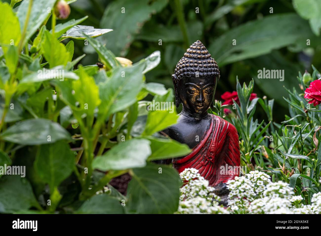 Buddha Figur im Garten Stock Photo Alamy