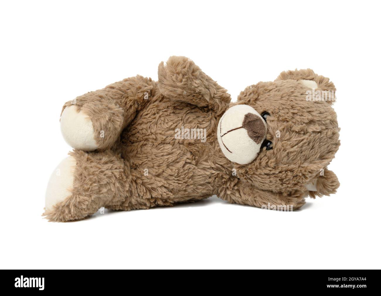 cute brown teddy bear lies on white isolated background Stock Photo - Alamy