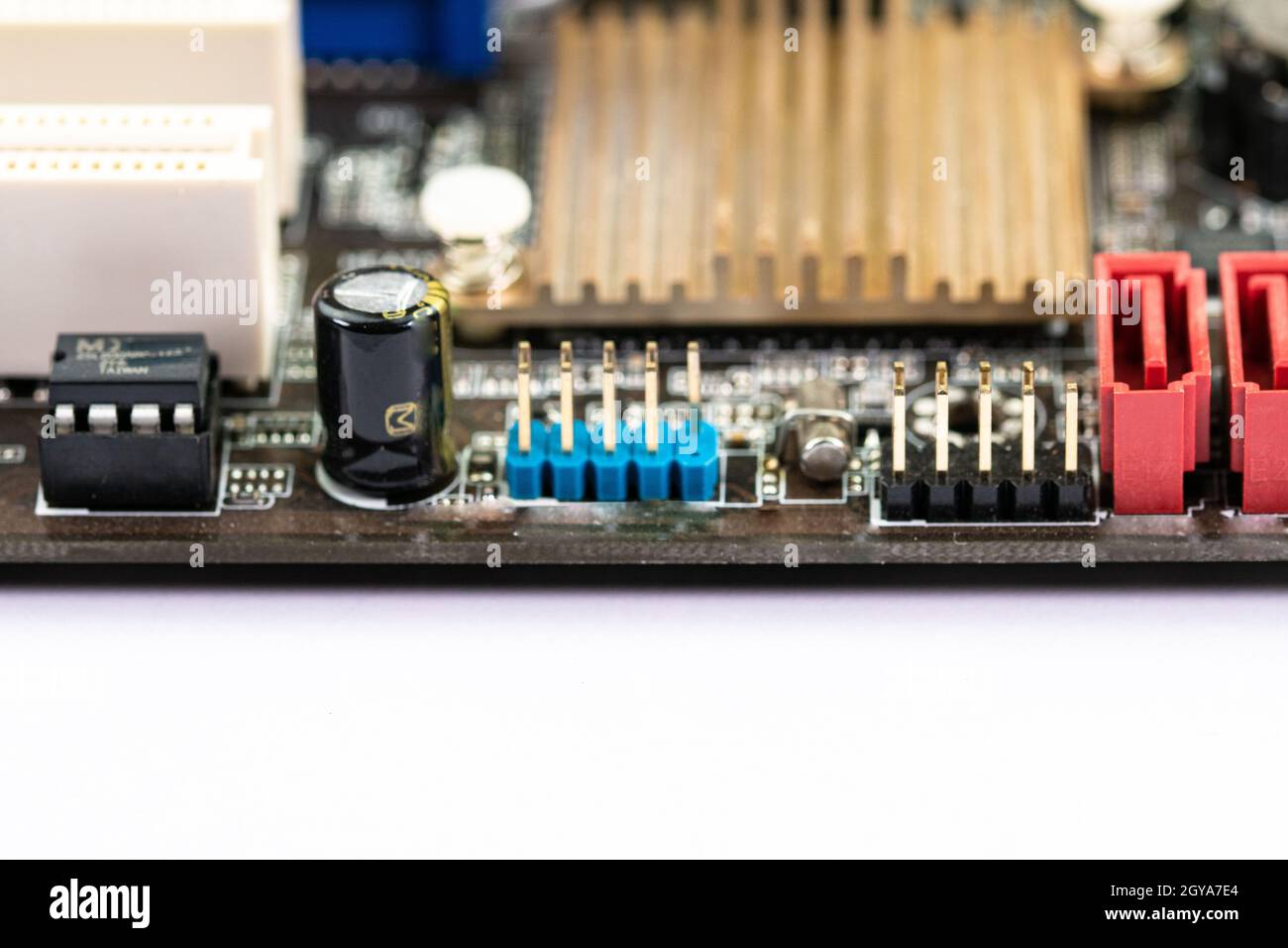 connectors of a disassembled computer motherboard for repair Stock