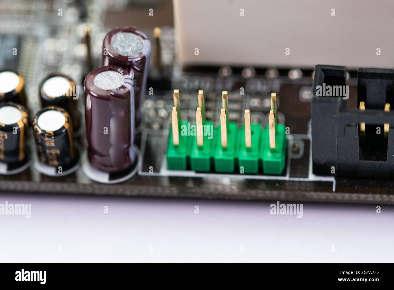 connectors of a disassembled computer motherboard for repair Stock