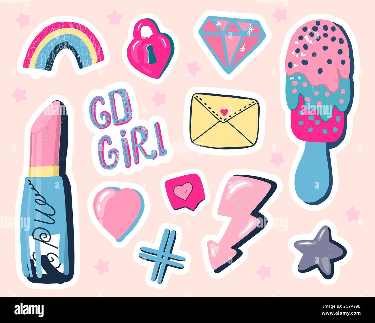 A set of cute stickers for girls. Stickers for diary and notebook