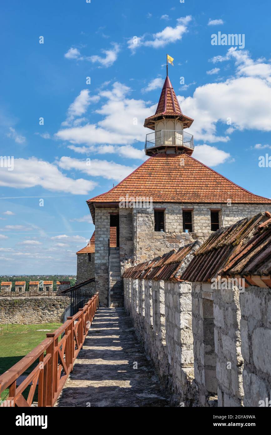 Bender, Moldova 06.09.2021.  Fortress walls and towers of the Tighina Fortress in Bender, Transnistria or Moldova, on a sunny summer day Stock Photo