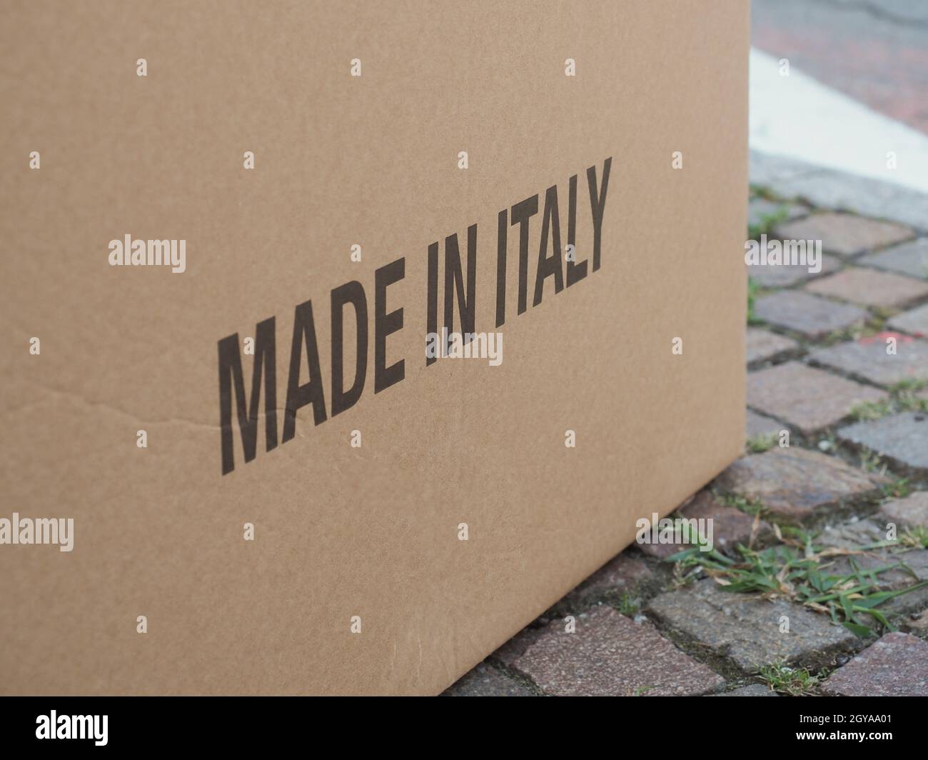 made in Italy label on a corrugated cardboard box Stock Photo Alamy