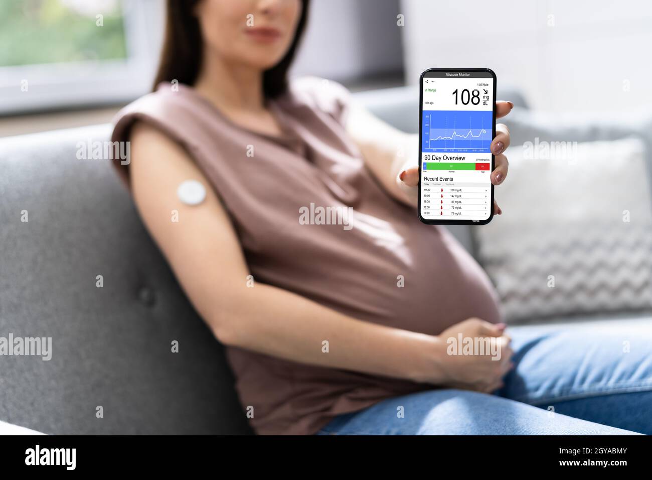 Continuous Glucose Monitor Blood Sugar Test Smart Phone App Stock Photo Alamy