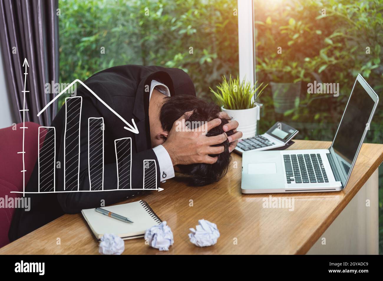 Bad investment, Businessman stress strain in stock fall down Stock