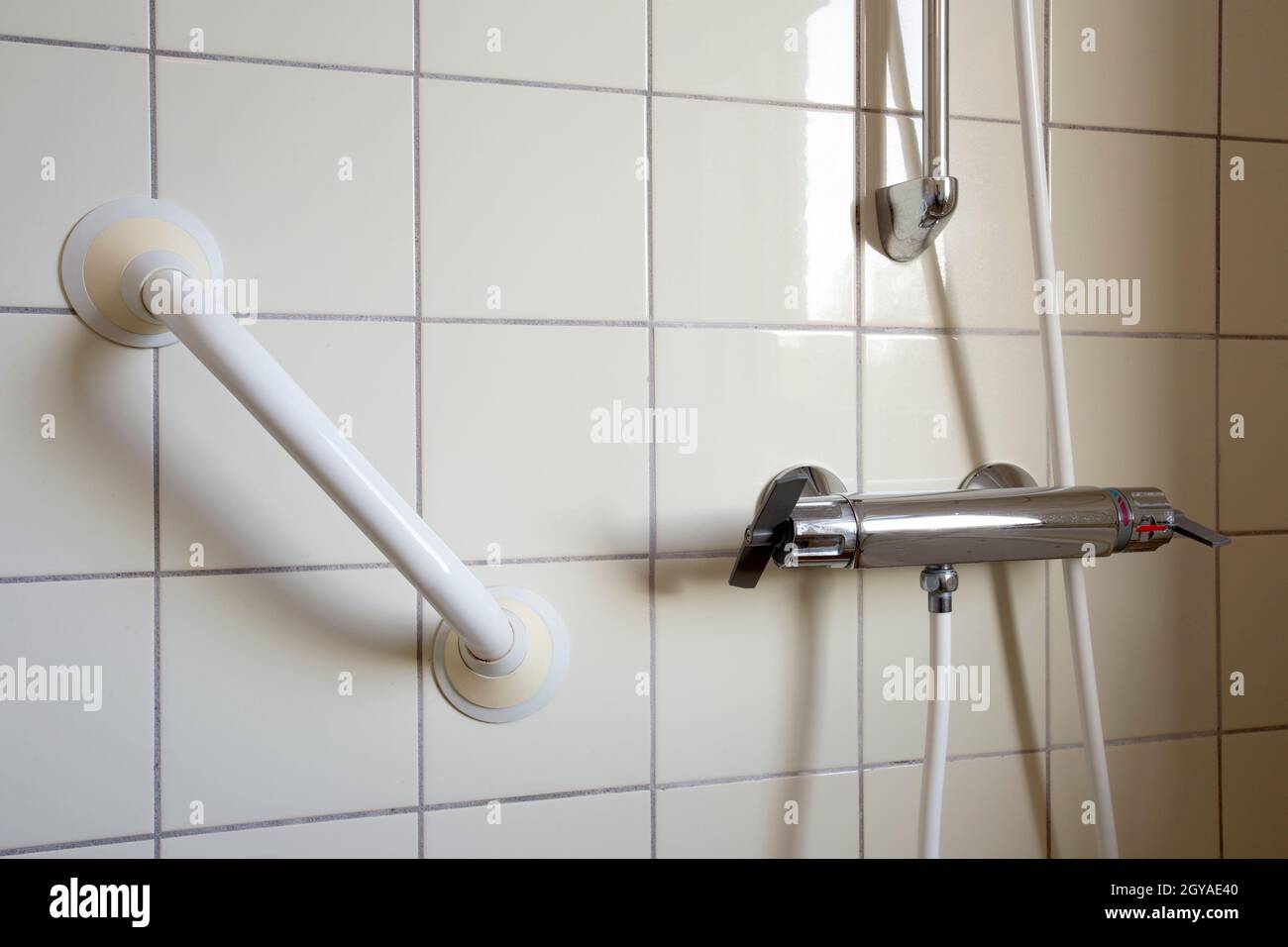 Shower and handrail,grab bar for elderly people at the bathroom in