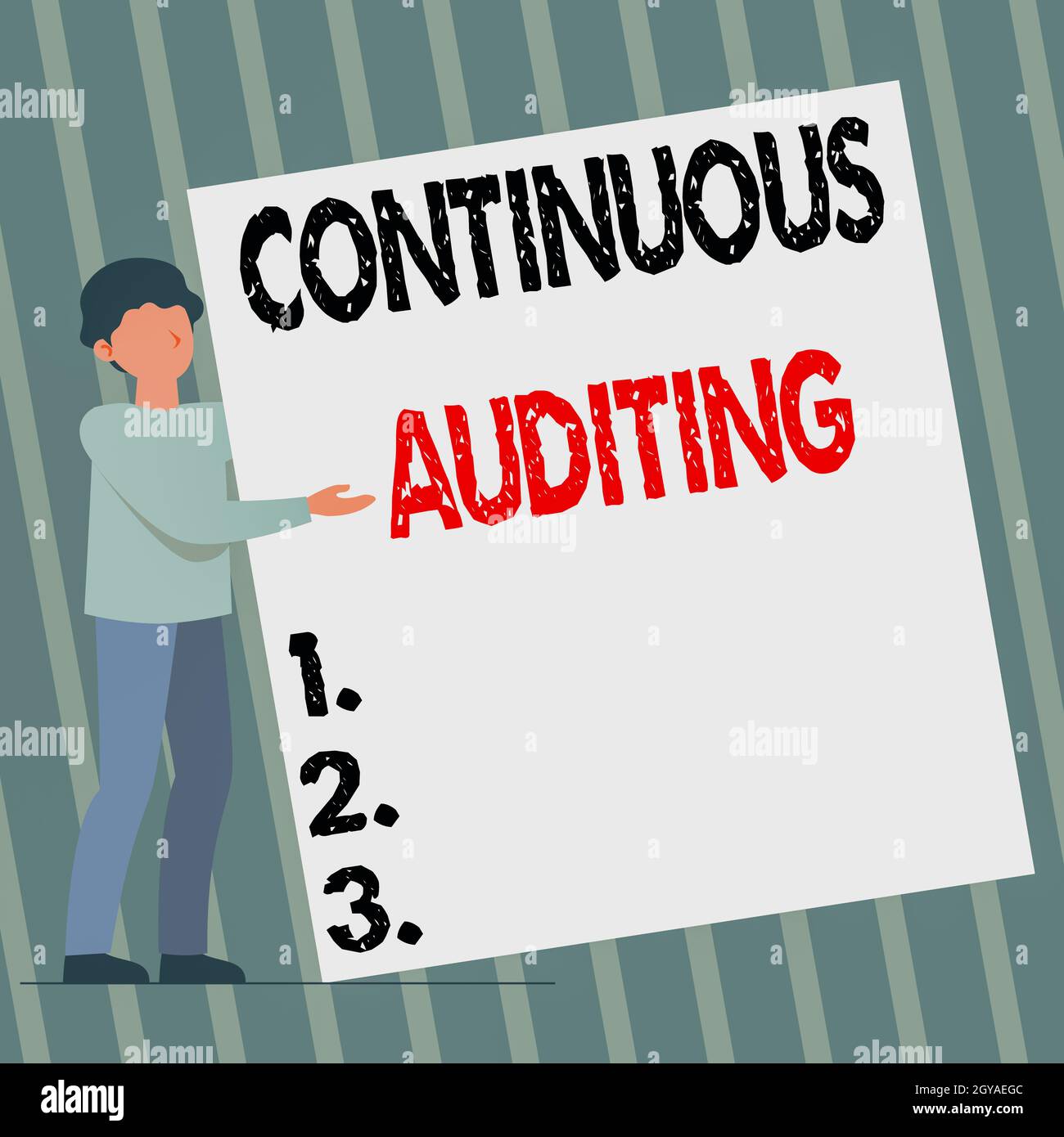 Inspiration showing sign Continuous Auditing, Conceptual photo Internal process that examines accounting practices Man Standing Drawing Holding Presen Stock Photo