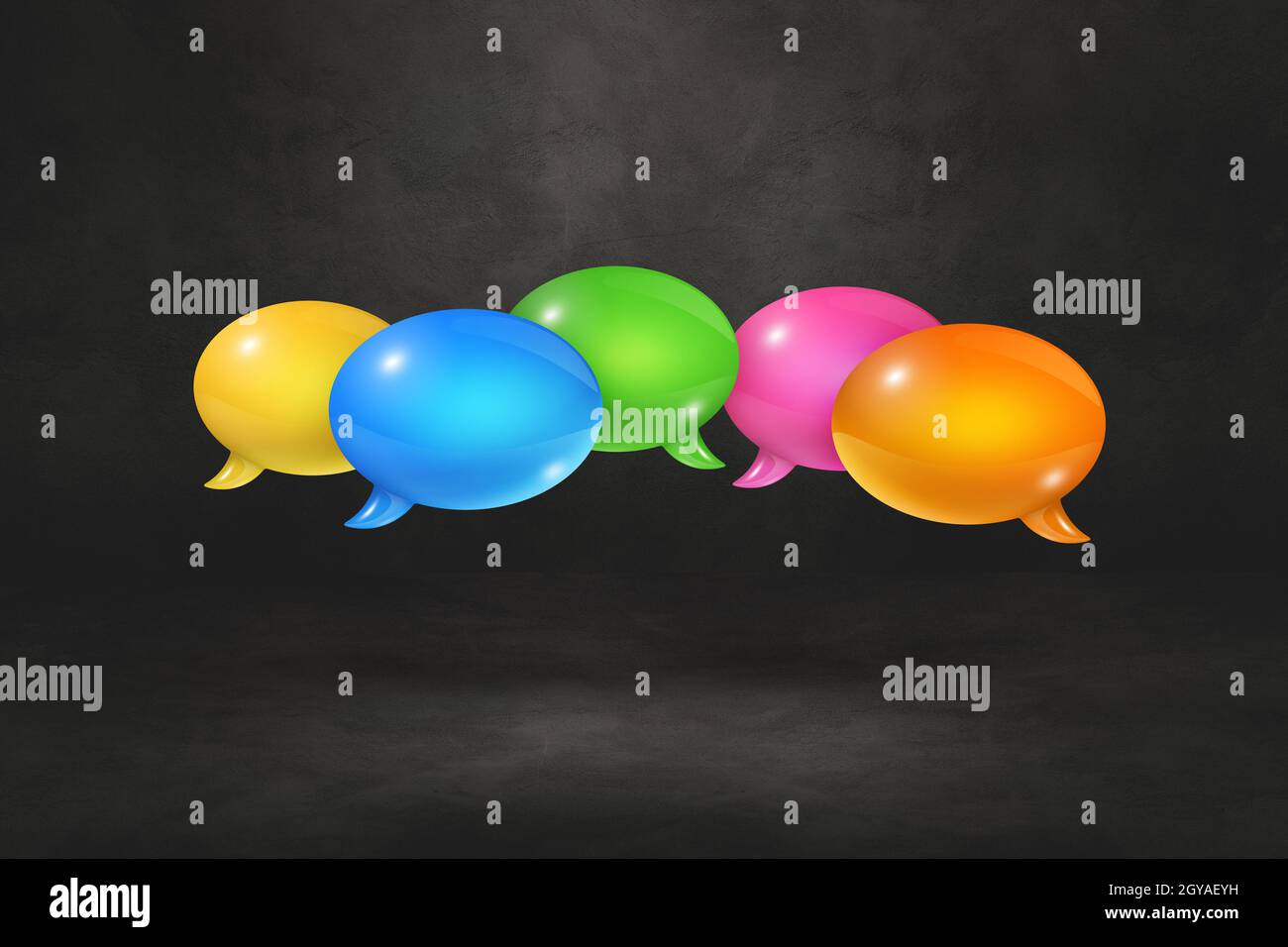 3D multicolor speech bubbles isolated on black background Stock Photo