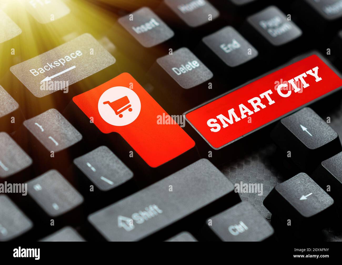 Conceptual display Smart City, Business concept an urban area that uses communication technologies to collect data Entering New Product Key Concept, T Stock Photo