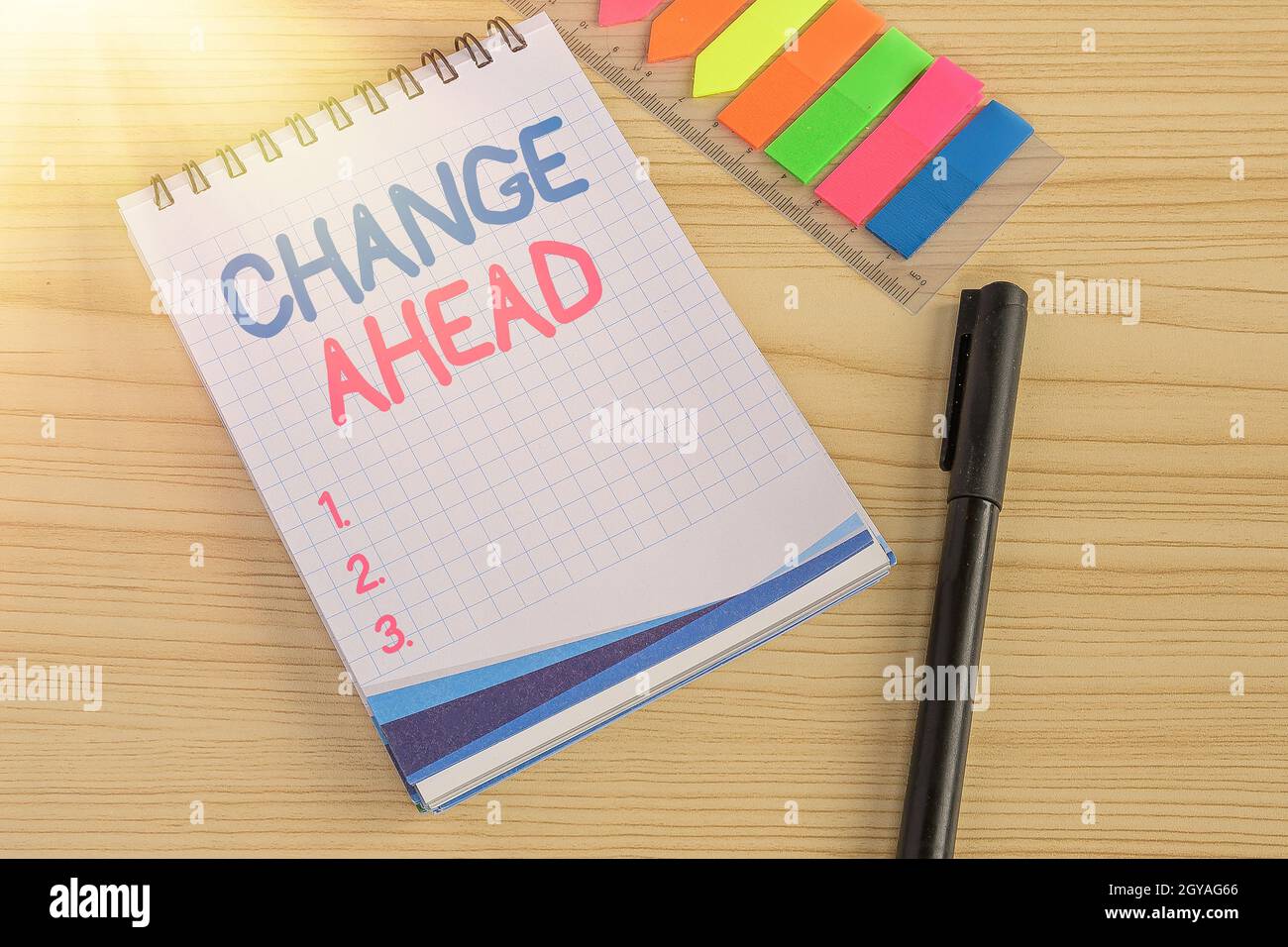 Inspiration showing sign Change Ahead, Business idea Some alterations waiting to happen Perspective Standby Multiple Assorted Collection Office Statio Stock Photo