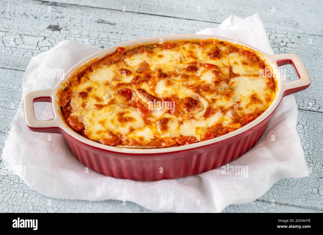 Cooked Eggplant Parmigiana In Baking Pan Closeup Stock Photo Alamy