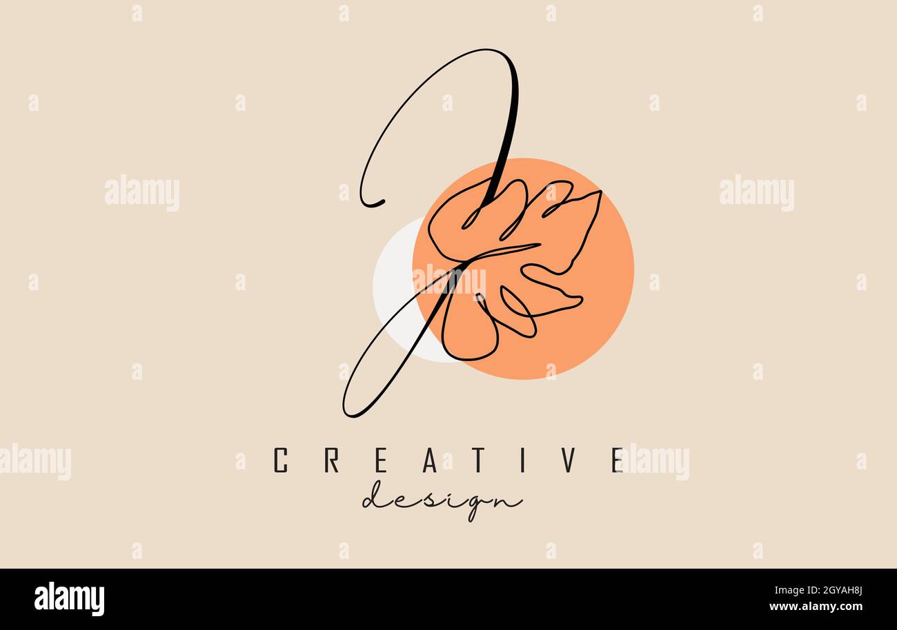 Simple and elegant handwritten J letter logo design with Monstera leaf ...