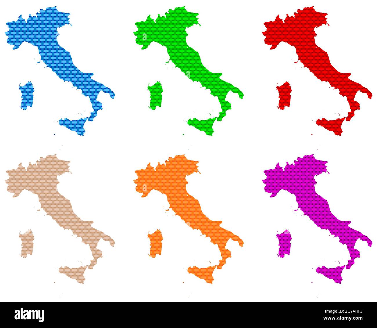 Karten von Italien auf grobem Gewebe Stock Photo