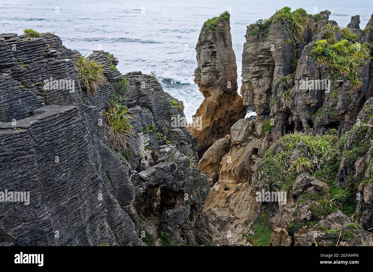 Pancake Rocks; limestone layers separated by siltstone layers; nature ...