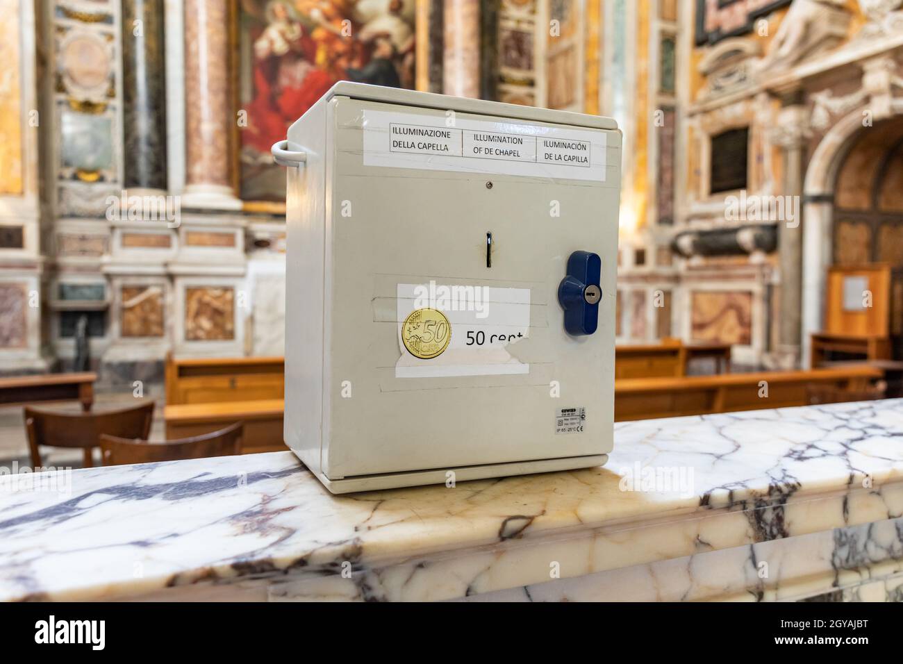 Donation box in Basilica di Sant'Andrea della Valle in Rome, Italy Stock Photo