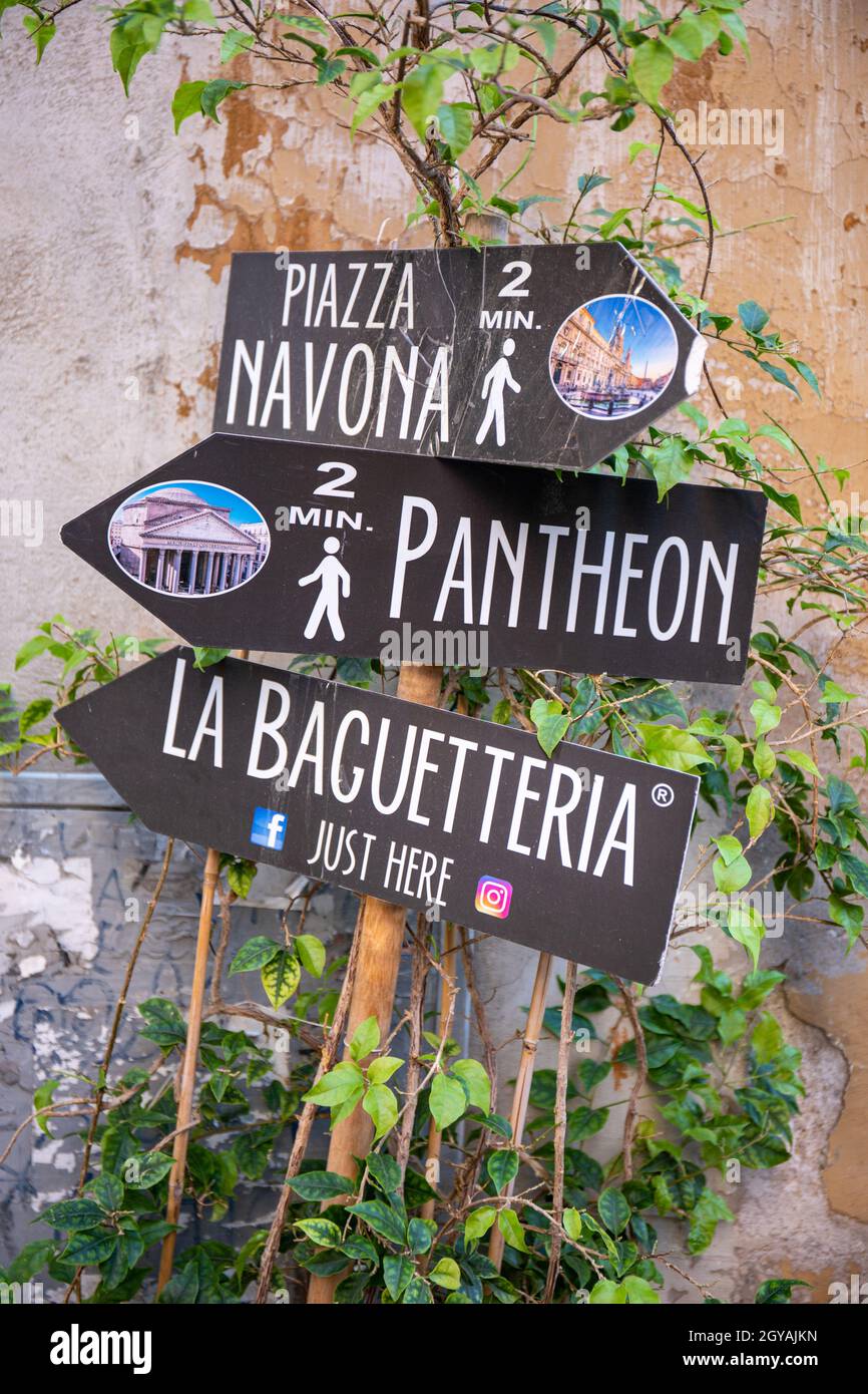 Direction signs for tourists in Rome, Italy Stock Photo