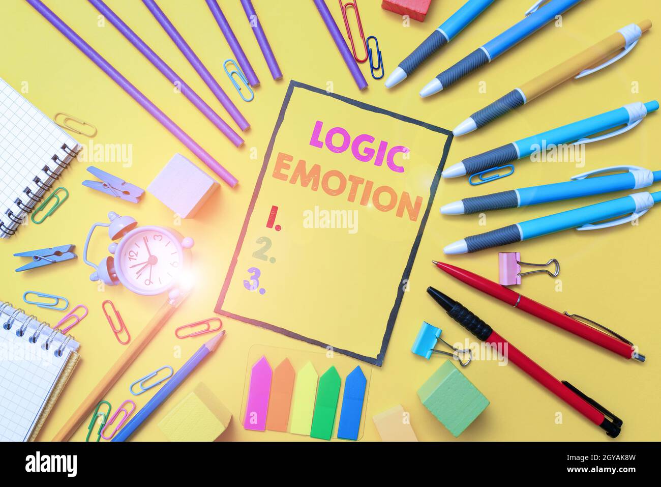 Conceptual caption Logic Emotion, Word for Unpleasant Feelings turned to Self Respect Reasonable Mind Flashy School And Office Supplies Bright Teachin Stock Photo
