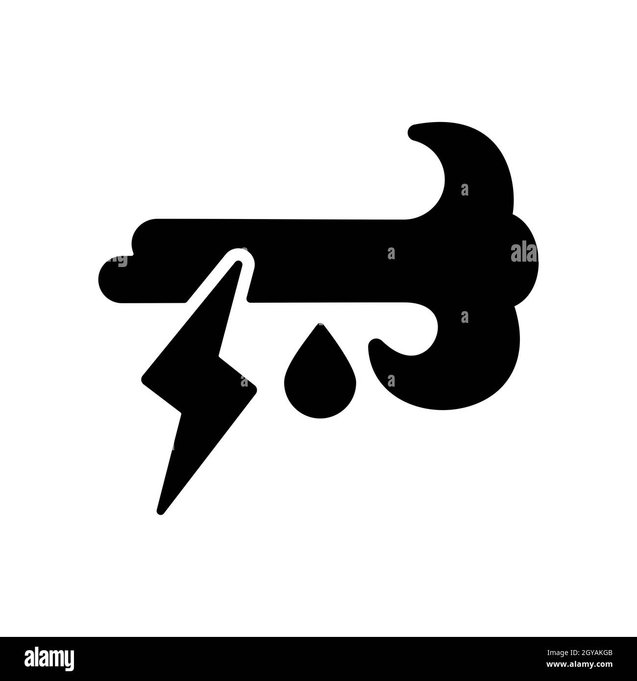 Wind rain lightning vector glyph icon. Meteorology sign. Graph symbol ...
