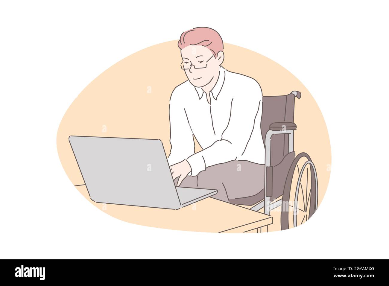 Home education, remote job, accessibility concept. Young freelancer, company employee