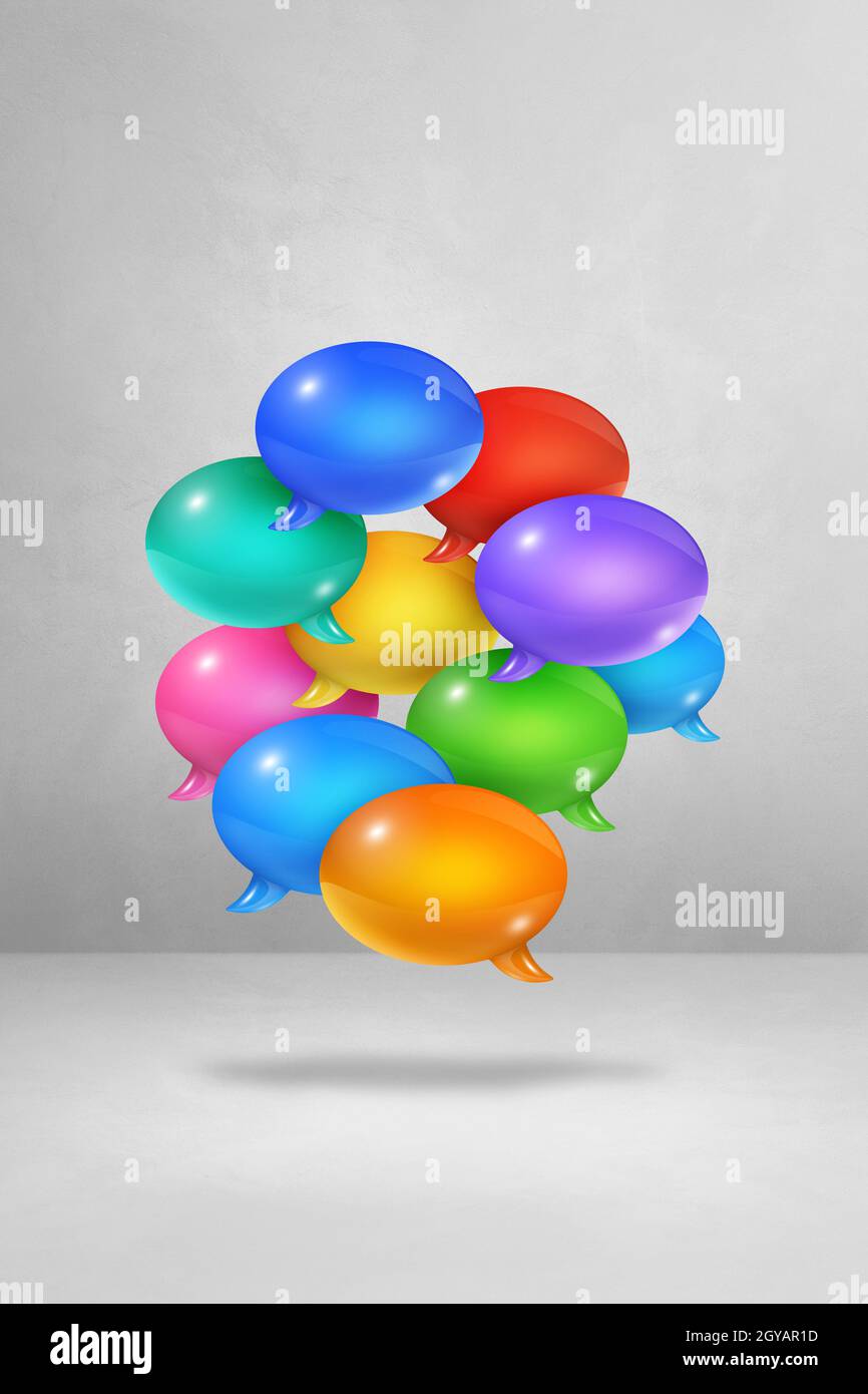 3D multicolor speech bubbles isolated on white vertical background ...