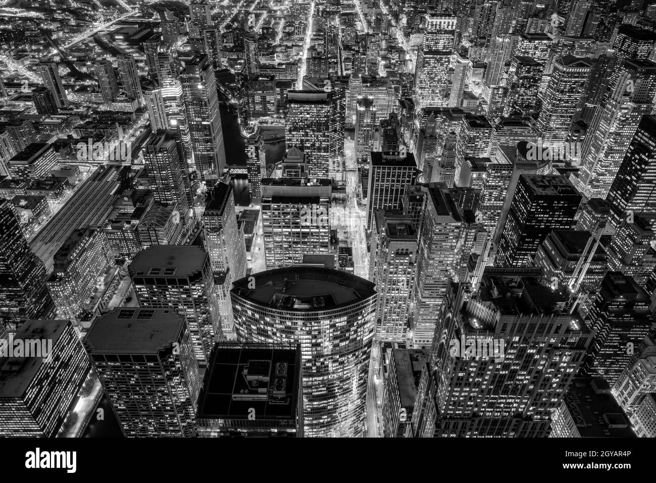Aerial view of Chicago downtown at sunset from high above Stock Photo ...
