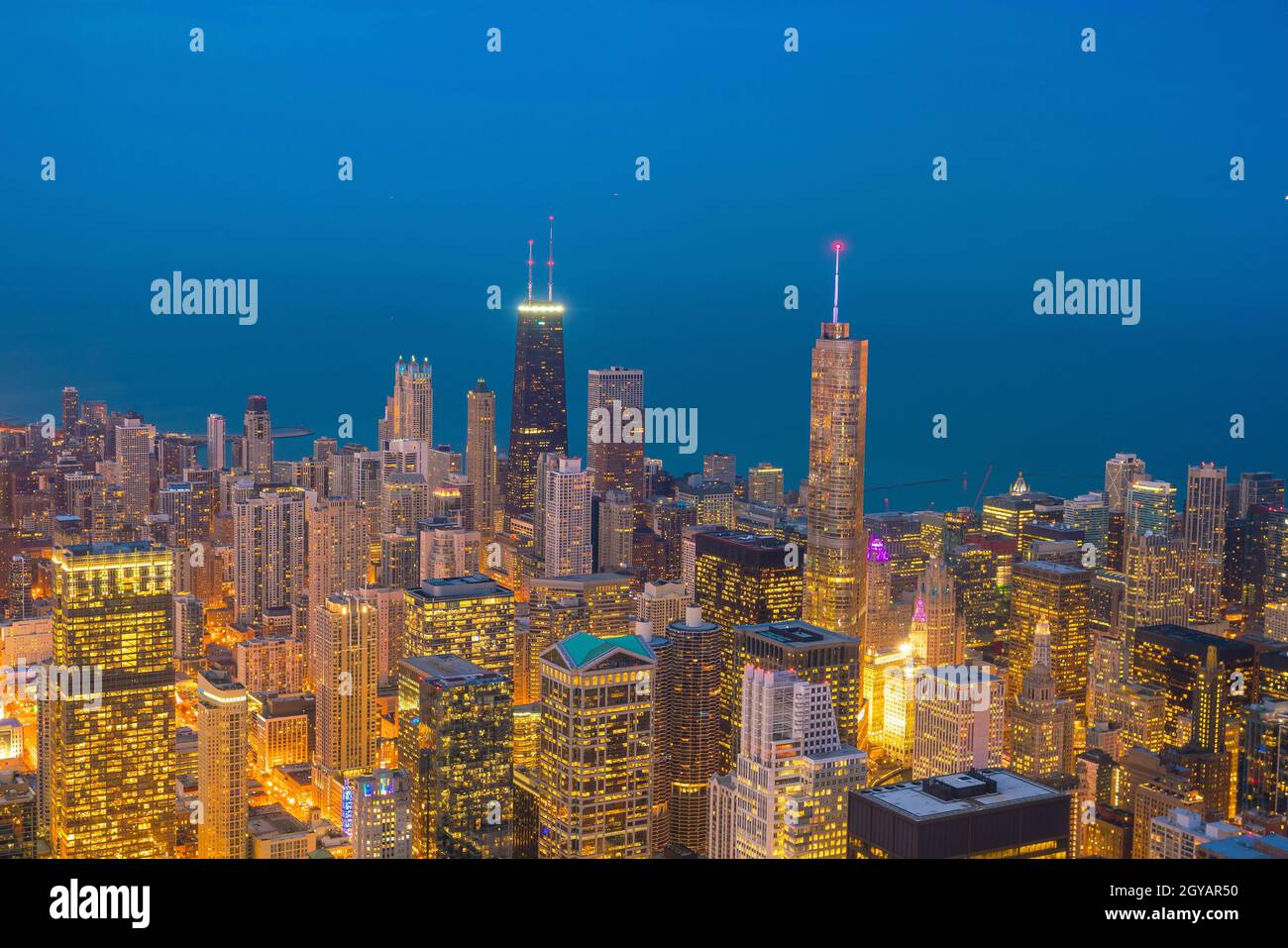 Aerial view of Chicago downtown at sunset from high above Stock Photo ...