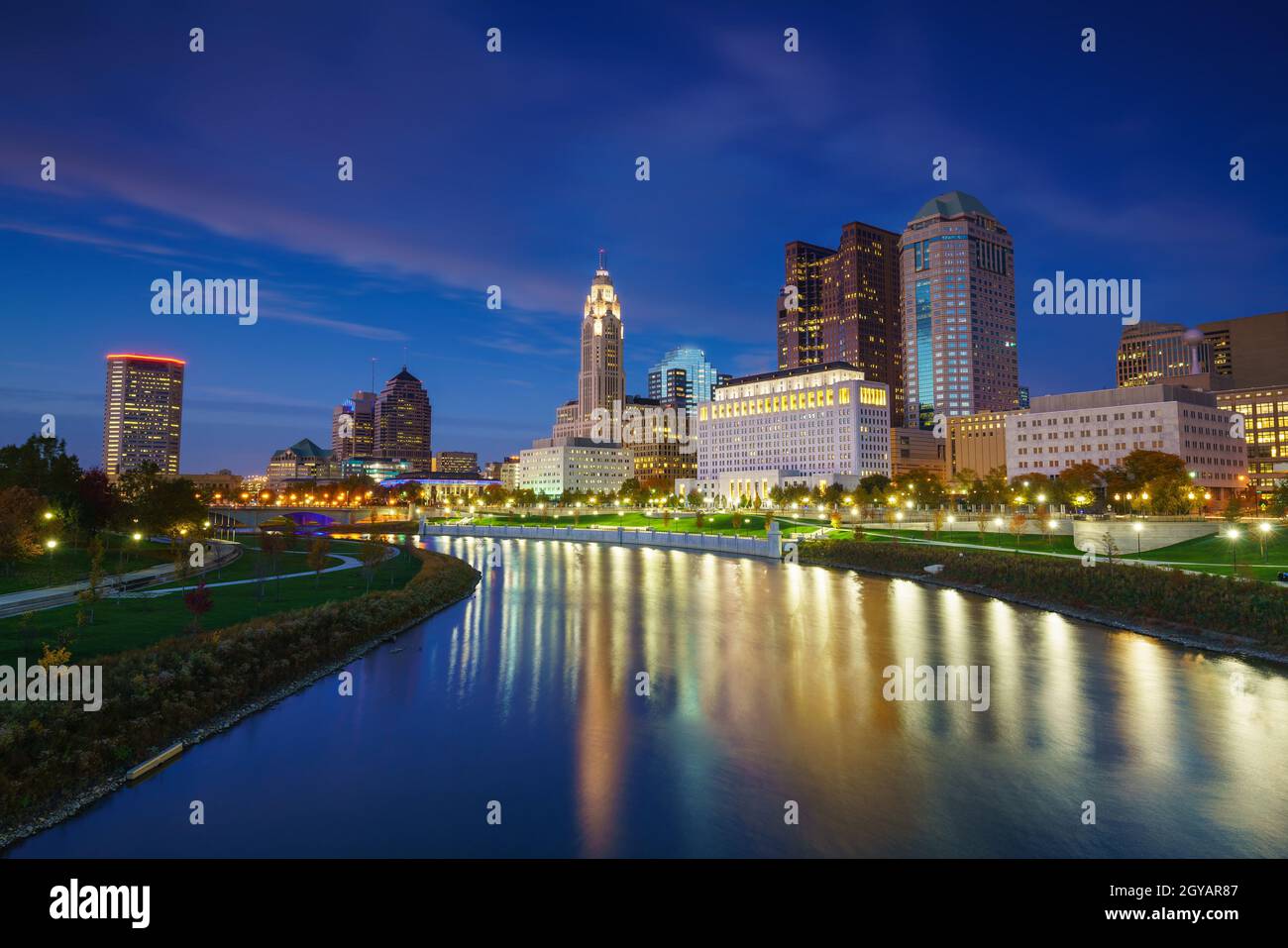 View of downtown Columbus Ohio Skyline at twilight Stock Photo Alamy
