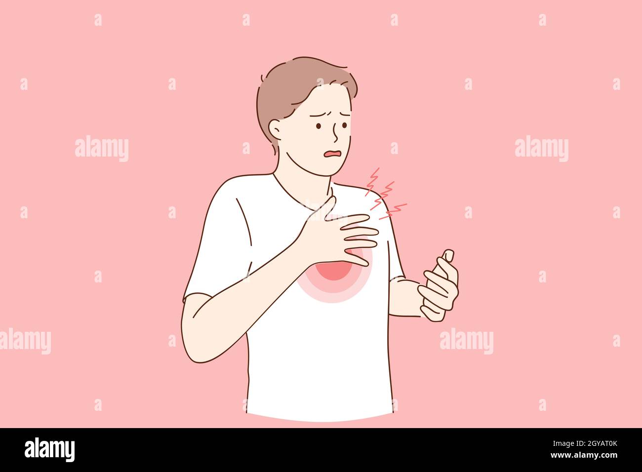 Breathing problem and coronavirus concept. .Sick man with chest pain