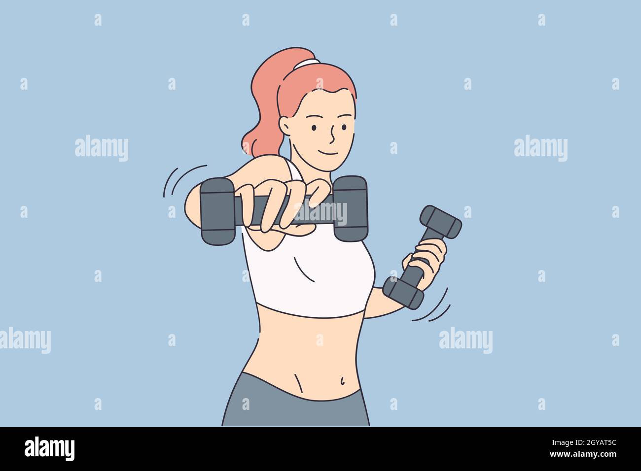Workout and sports training concept. Cheerful smiling fitness woman ...