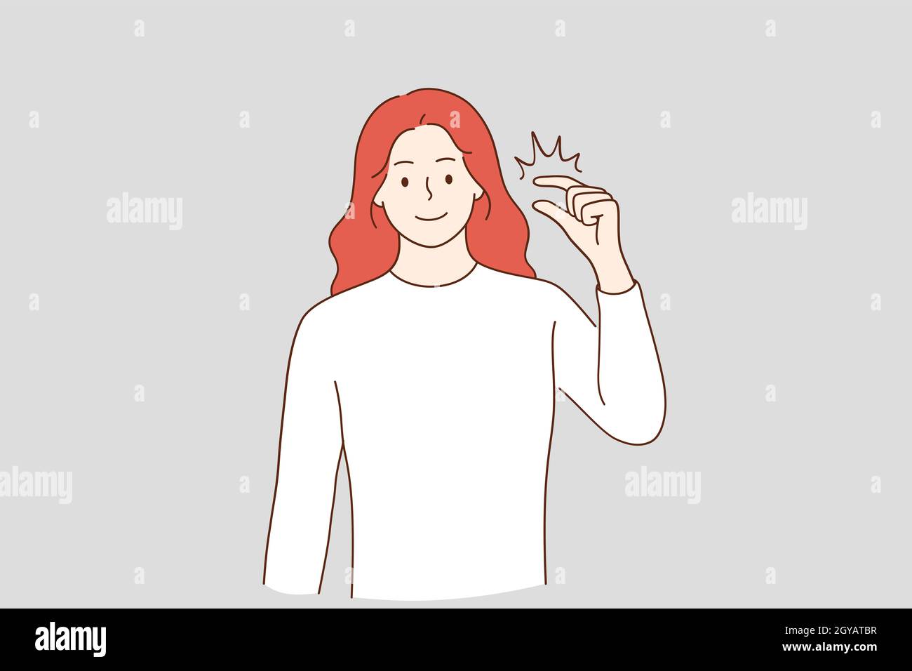 Little bit and small amount concept. Smiling red haired woman cartoon ...
