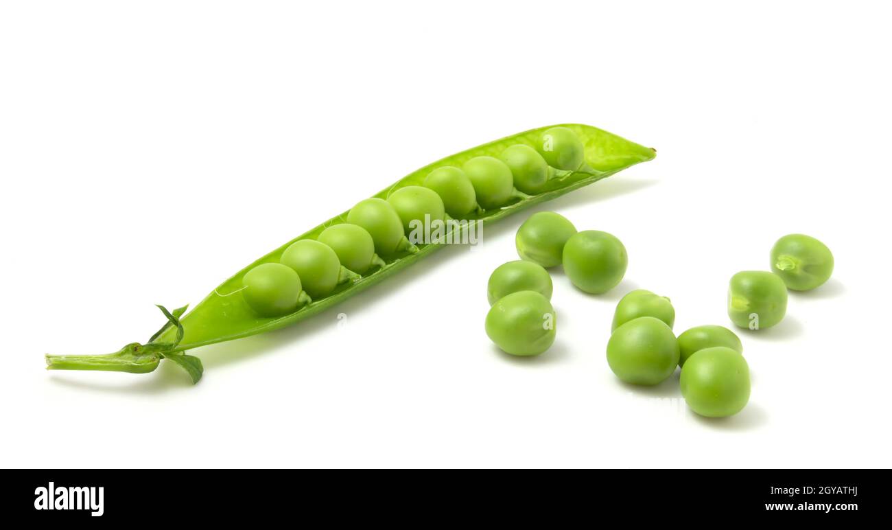 Young peas, sweet pea beans isolated on white background Stock Photo