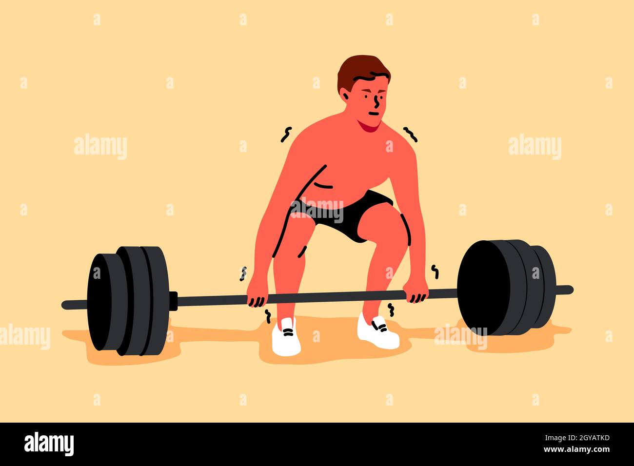 Training, sport, lifting, strength, fitness concept. Young strong man or  guy athlete cartoon character preparing to lift barbells with high weight.  Ac Stock Photo - Alamy