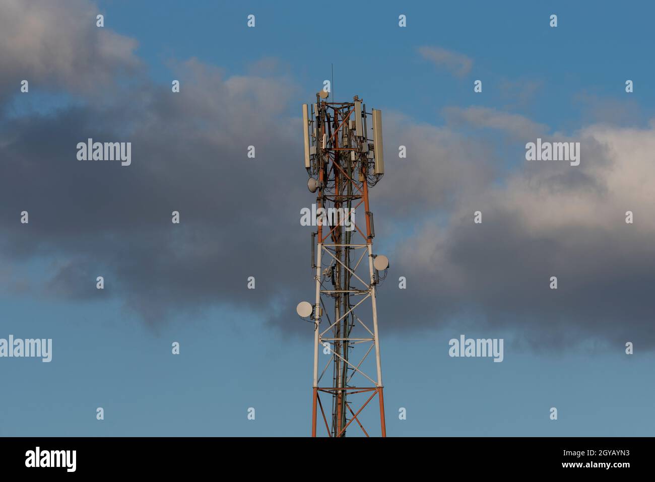 Telecommunication tower of 4G and 5G cellular. Macro Base Station. 5G radio  network telecommunication equipment with radio modules and smart antennas  Stock Photo - Alamy