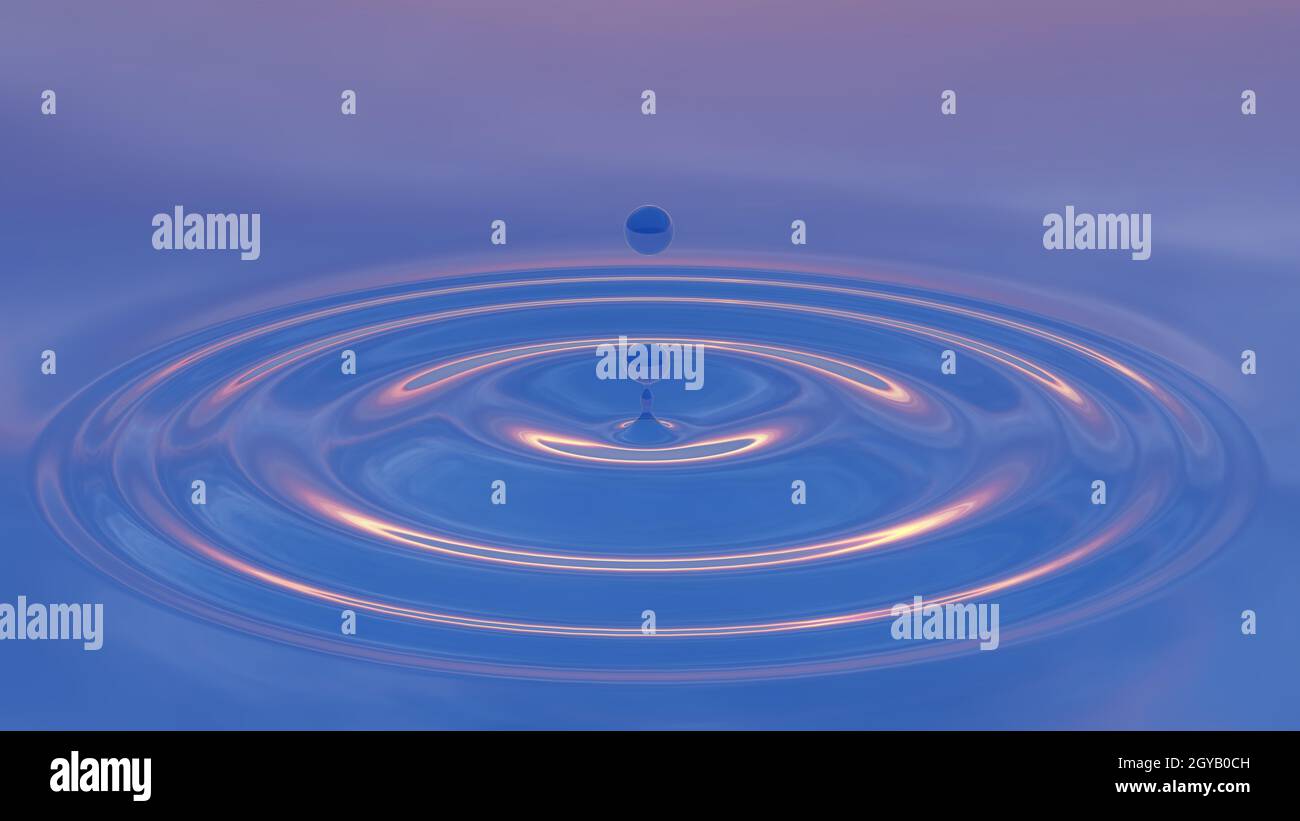 Concept or conceptual blue liquid drop falling in water on background ...