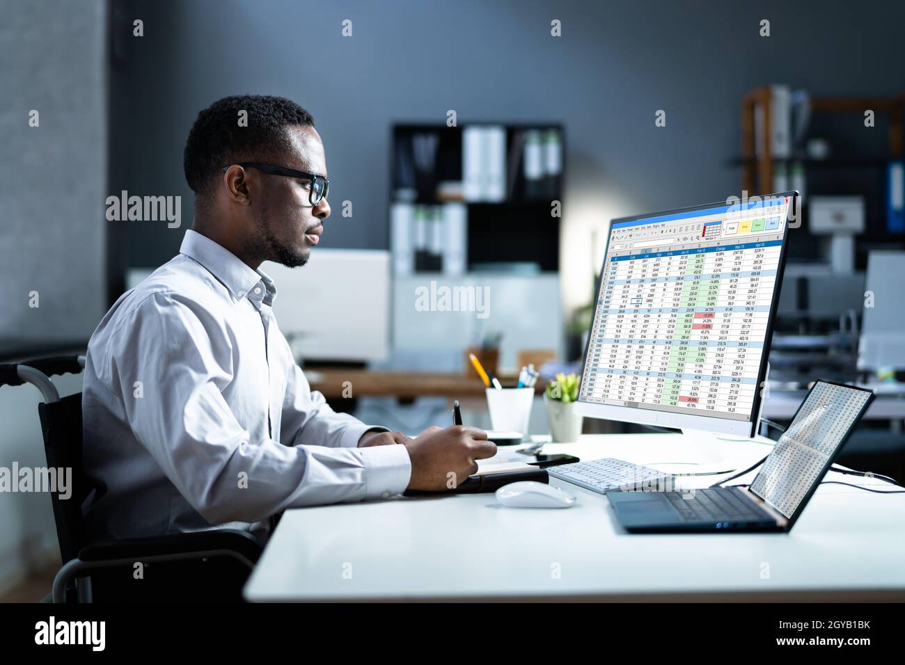 Computer Spreadsheet Analyst Employee Working With Data Report Stock Photo