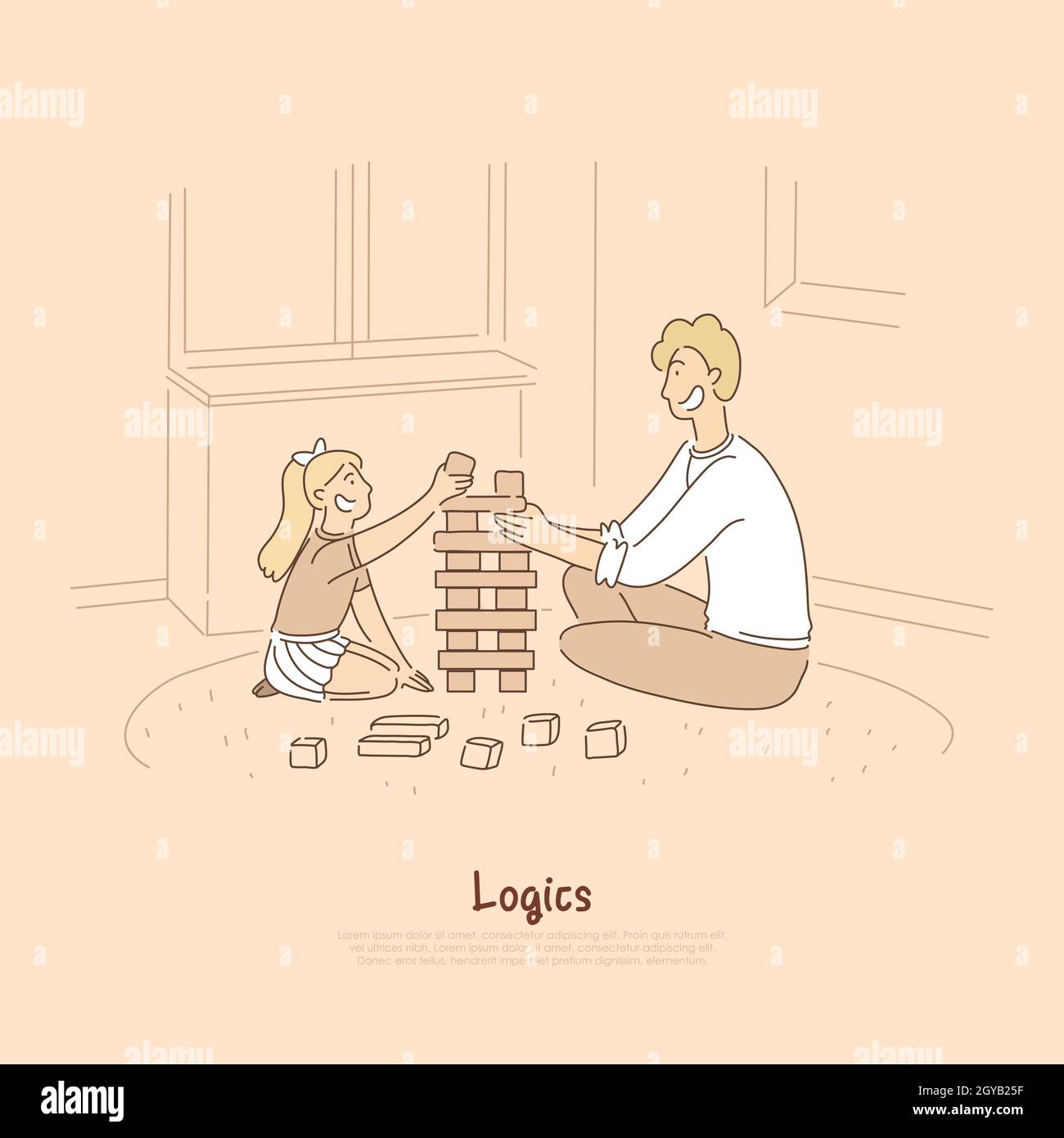 Father playing with child, dad and daughter, preschooler constructing ...